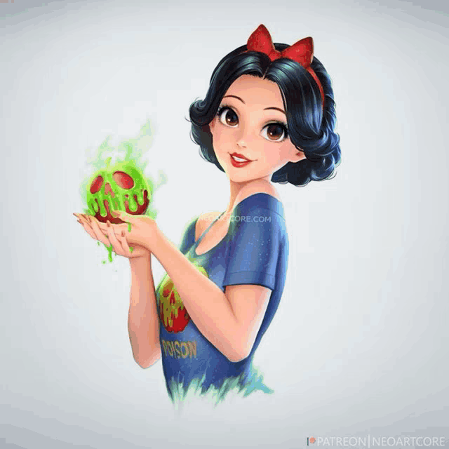 a girl with a poison apple in her hand