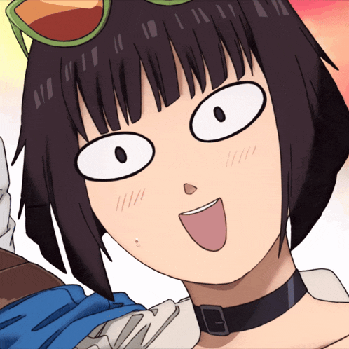 a cartoon of a girl with a choker and sunglasses on her head