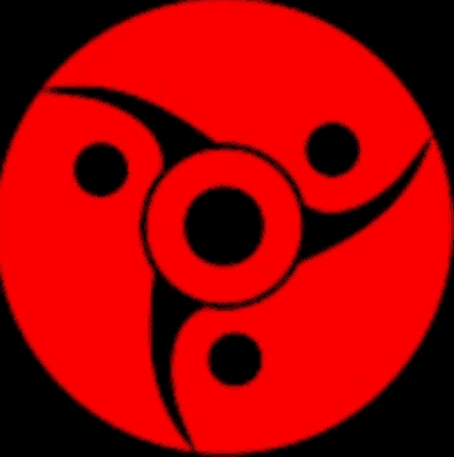 a red circle with three black circles in it