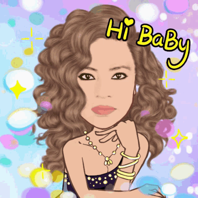 a cartoon drawing of a woman with the words hi baby written above her