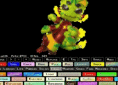 a computer screen with a green and yellow cartoon character