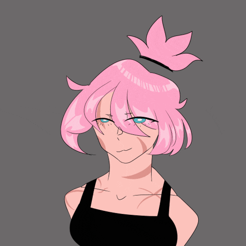 a drawing of a girl with pink hair