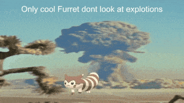 a cartoon drawing of a furret with the caption only cool furret dont look at explosions