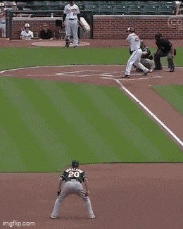 a blurry picture of a baseball player running on the field with imgflip.com in the lower right corner