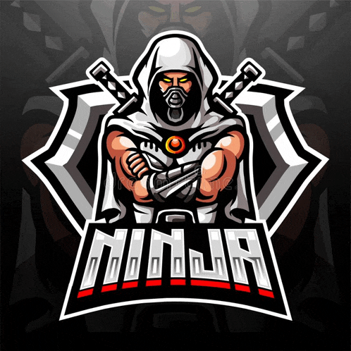 a ninja with his arms crossed and the word ninja written below him