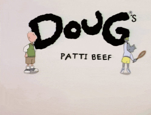 a cartoon of dong 's patti beef is displayed on a white background