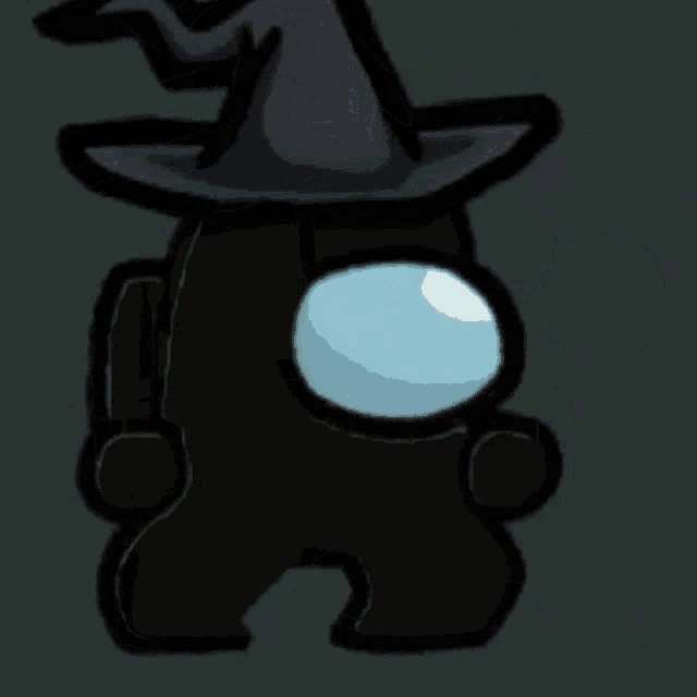 a black among us character wearing a black witch hat