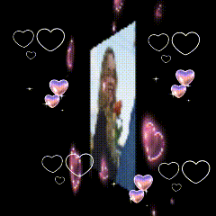 a picture of a woman is surrounded by pink hearts