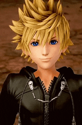 a close up of a cartoon character with blonde hair and blue eyes wearing a black jacket .