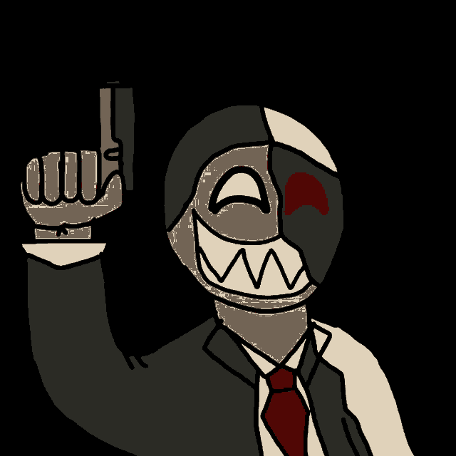 a drawing of a man in a suit and tie with a mask on