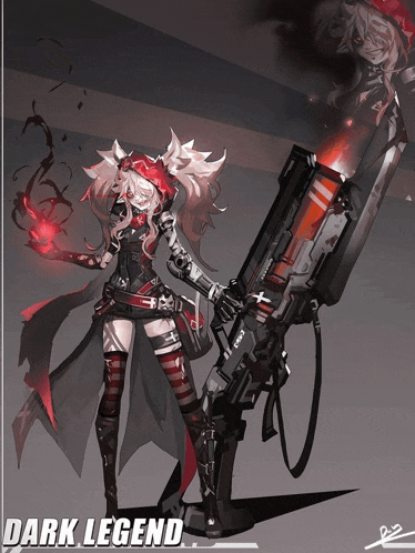 a drawing of a girl with a gun and the words dark legend