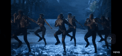 a group of people are dancing in the water and the word vevo is on the bottom right