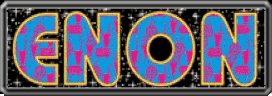 a sign that says enon in blue and pink