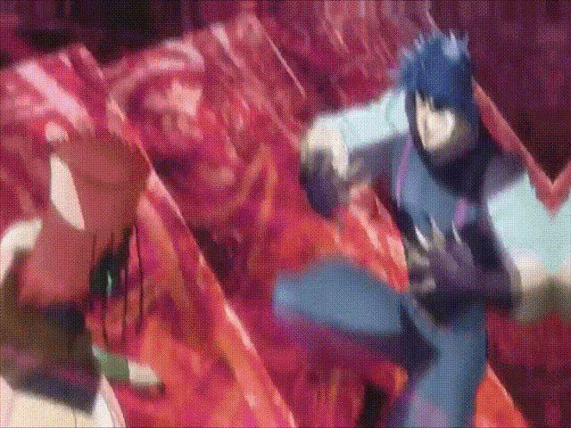 a man in a blue suit is fighting another man in a red suit