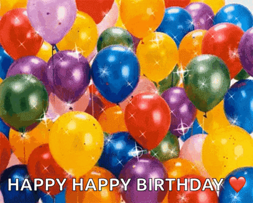 a bunch of colorful balloons with the words happy happy birthday written on the bottom