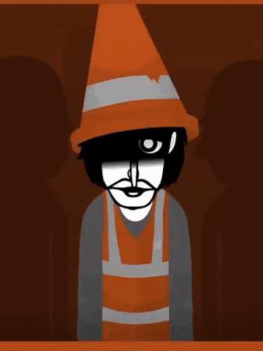 a cartoon of a man wearing an orange cone hat and safety vest