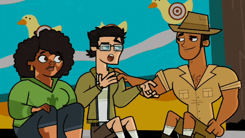 a group of cartoon characters including a man with a target on his hat