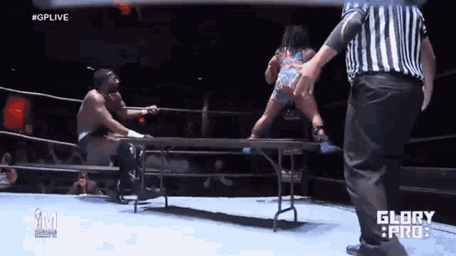 a wrestling match is being shown on glory pro television