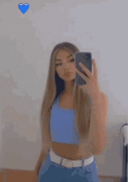 a girl is taking a selfie in the mirror with her phone .
