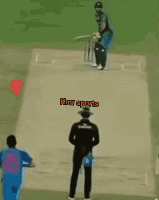 a drawing of a cricket match with kmr sports written on the bottom