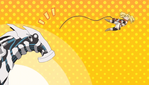 a cartoon drawing of a robot and a girl playing with a rope