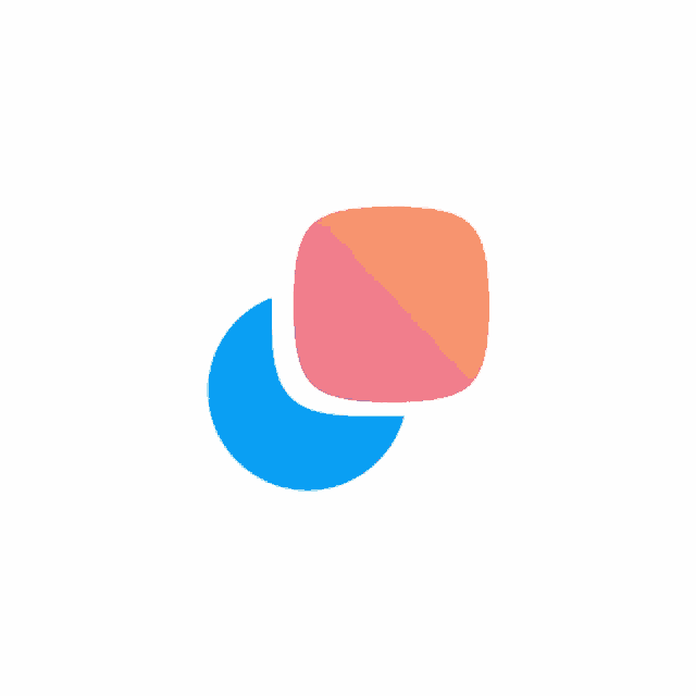 a blue and orange circle with a square in the middle on a white background