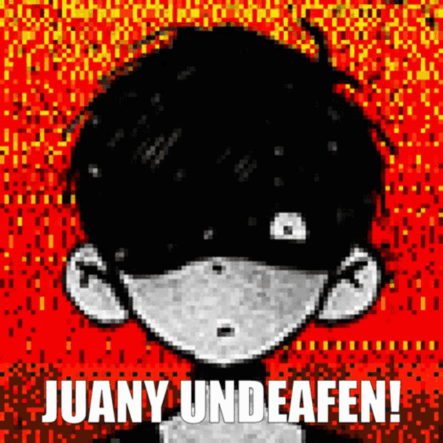 a pixel art of a boy with the words " juany undeafen " written below him