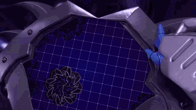 a drawing of a flower on a blue background with grids