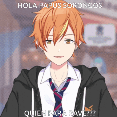 a boy with orange hair is wearing a hoodie and tie and says hola papus sorongos