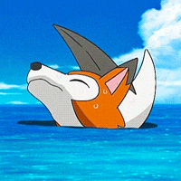 a cartoon fox is swimming in the ocean with its eyes closed