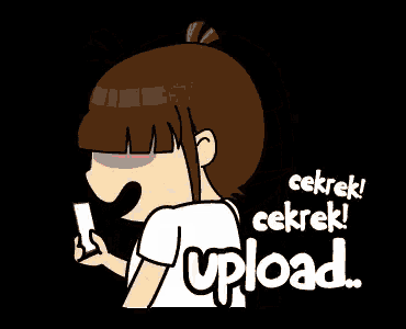 a cartoon of a girl holding a cell phone with the words " cekrek " on the bottom