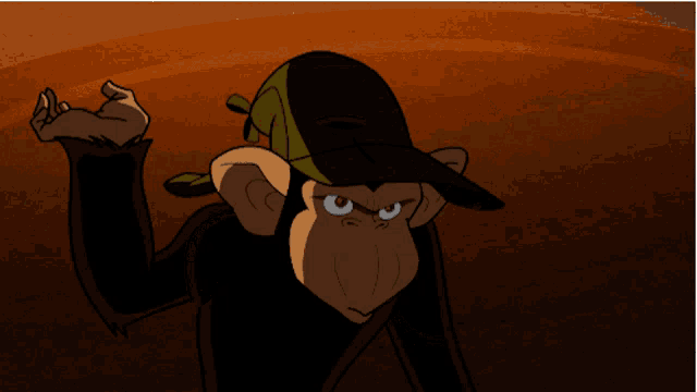 a monkey is looking through a magnifying glass and wearing a hat