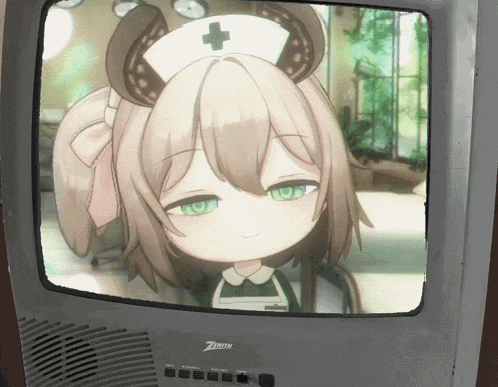 a zenith television with a picture of a girl on it