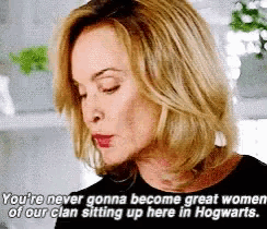 a woman is talking about being great women of her clan sitting up here in hogwarts