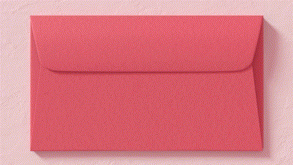 a close up of a pink envelope on a pink background .