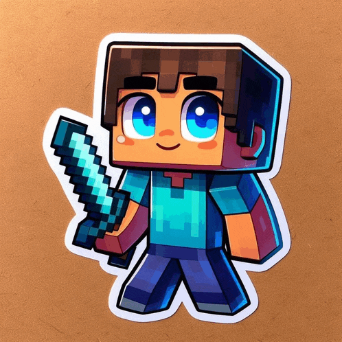 a sticker of a minecraft character with a diamond sword