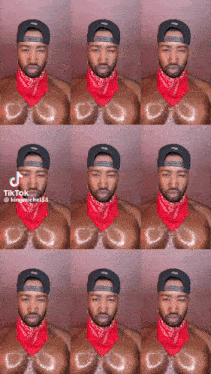 a man wearing a red bandana and a hat has the word tiktok on the bottom right
