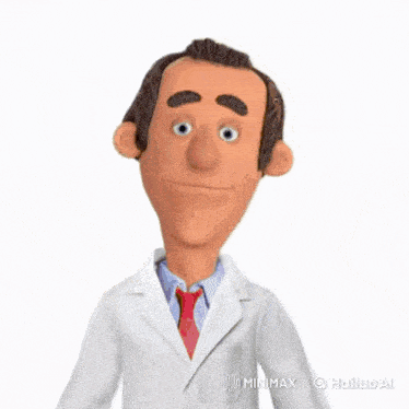 a cartoon doctor is standing in front of a door and smiling