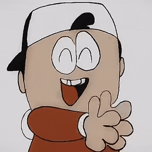 a cartoon of a boy wearing a baseball cap and giving a peace sign