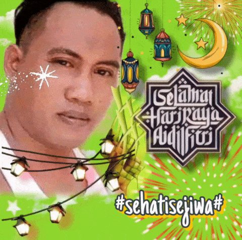 a man 's face is on a green background with the words " selamat hari raya aidilfit " on it