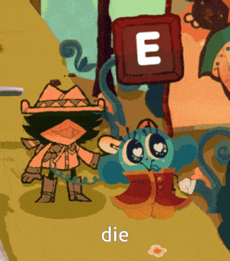 a cartoon of a cowboy and a monkey with the word die written below them