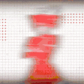 a blurry image of a red chess piece on a white grid background