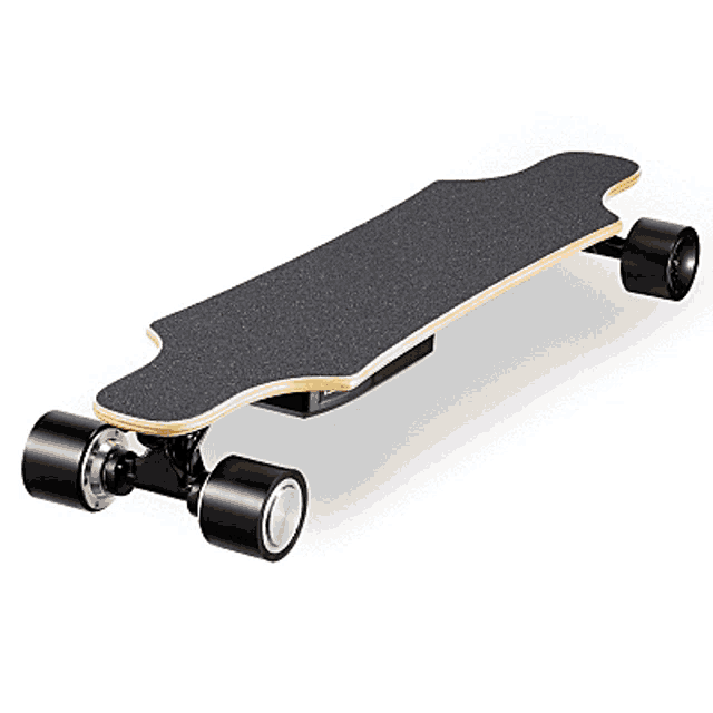 a skateboard with a battery attached to it is shown from different angles