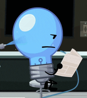 a cartoon light bulb is reading a newspaper and spraying water