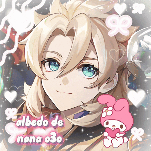 a drawing of albedo de nana 030 with a pink bunny