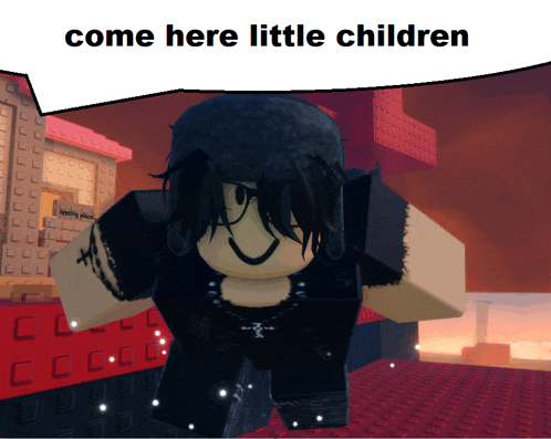 a picture of a person with the words come here little children above them