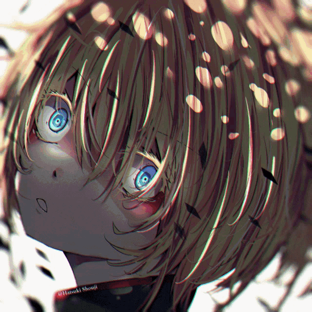 a close up of a person 's face with a watermark that says hanuki shouji on it