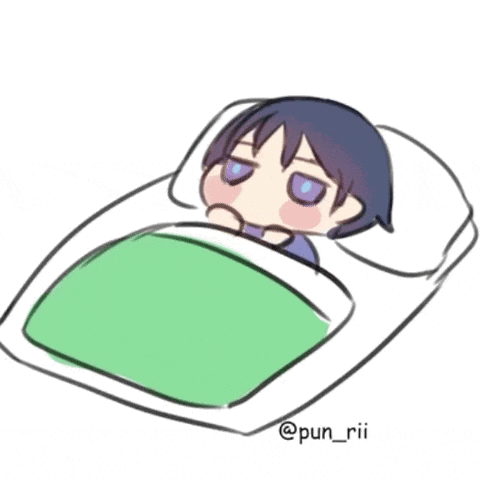 a drawing of a person laying in a bed with a green comforter