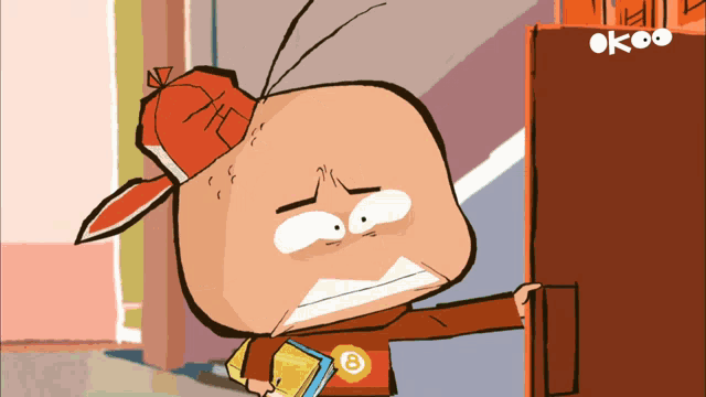 a cartoon character with the letter b on his chest