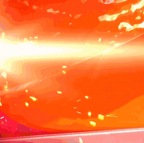 a bright orange background with a few lines of light